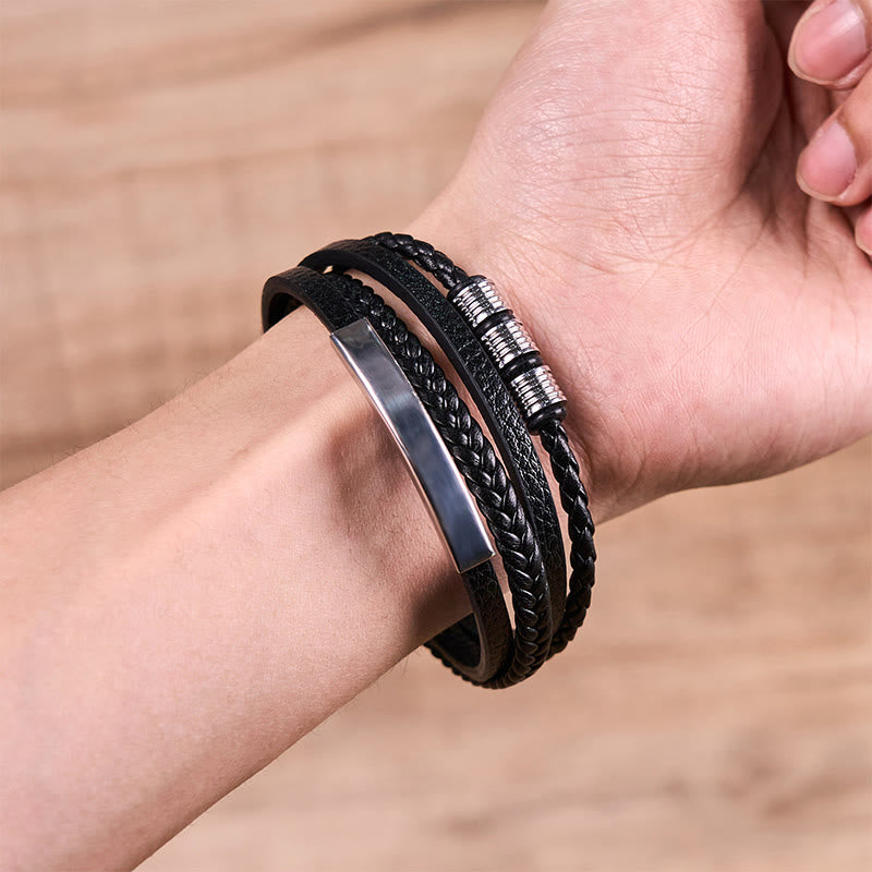 Buddha Stones Fashion Titanium Steel Leather Hand Woven Magnetic Buckle Strengthen Bracelet - image 3