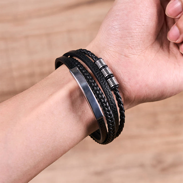 Buddha Stones Fashion Titanium Steel Leather Hand Woven Magnetic Buckle Strengthen Bracelet - image 3