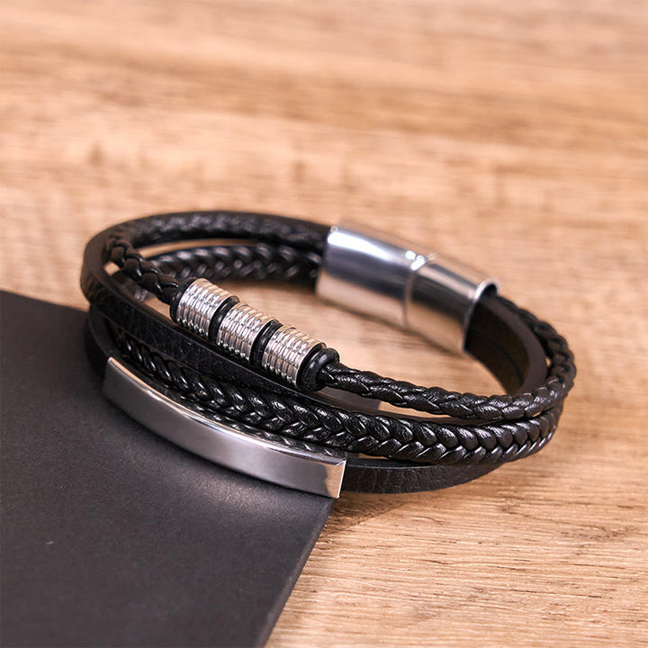 Buddha Stones Fashion Titanium Steel Leather Hand Woven Magnetic Buckle Strengthen Bracelet - image 2