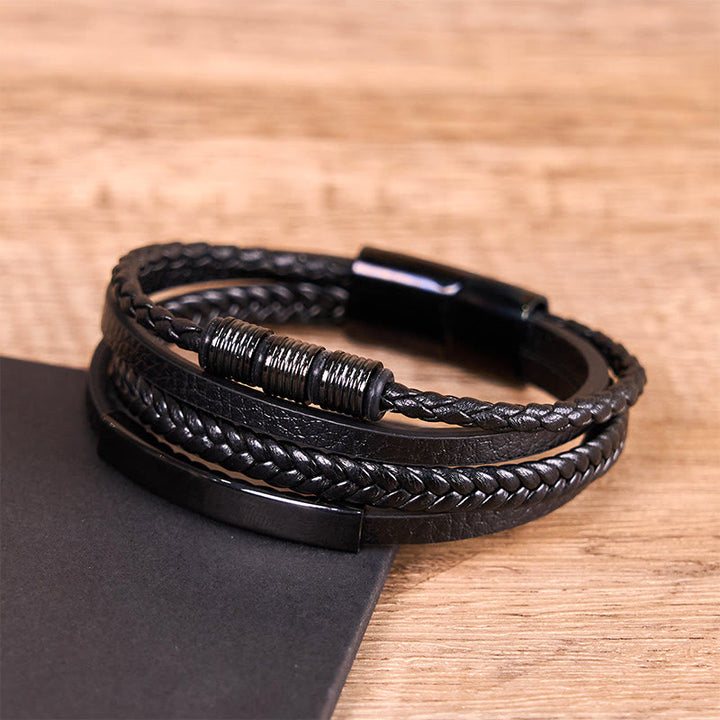 Buddha Stones Fashion Titanium Steel Leather Hand Woven Magnetic Buckle Strengthen Bracelet - image 9