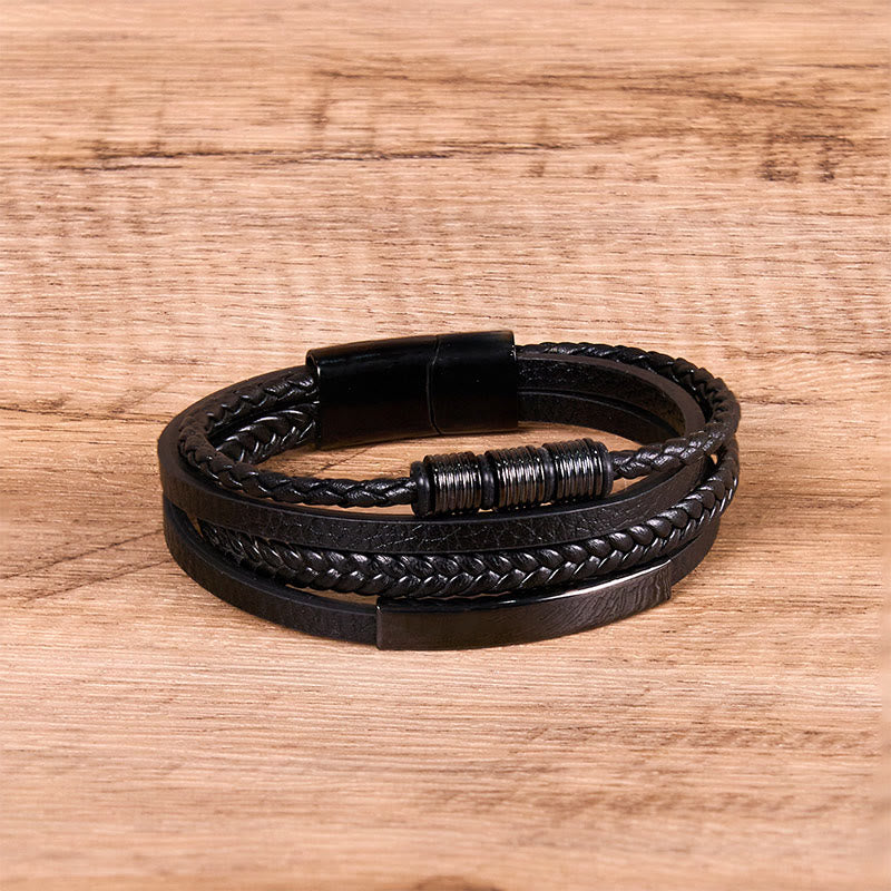 Buddha Stones Fashion Titanium Steel Leather Hand Woven Magnetic Buckle Strengthen Bracelet - Black Buckle (Wrist Circumference: 18-19cm) - image 7