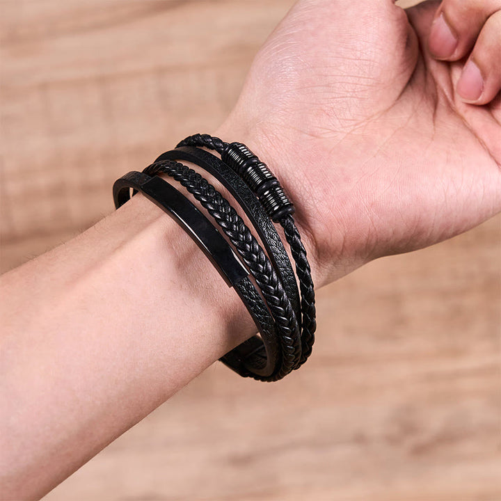 Buddha Stones Fashion Titanium Steel Leather Hand Woven Magnetic Buckle Strengthen Bracelet - image 11