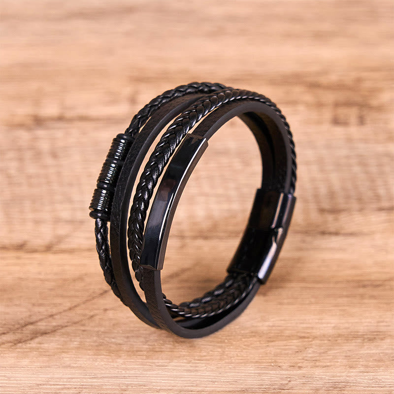 Buddha Stones Fashion Titanium Steel Leather Hand Woven Magnetic Buckle Strengthen Bracelet - image 8