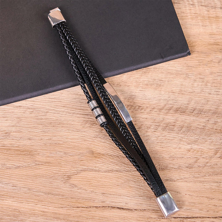 Buddha Stones Fashion Titanium Steel Leather Hand Woven Magnetic Buckle Strengthen Bracelet - image 4