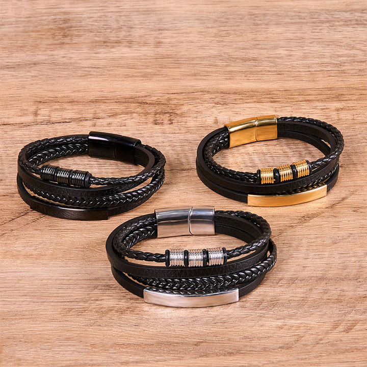 Buddha Stones Fashion Titanium Steel Leather Hand Woven Magnetic Buckle Strengthen Bracelet - image 19