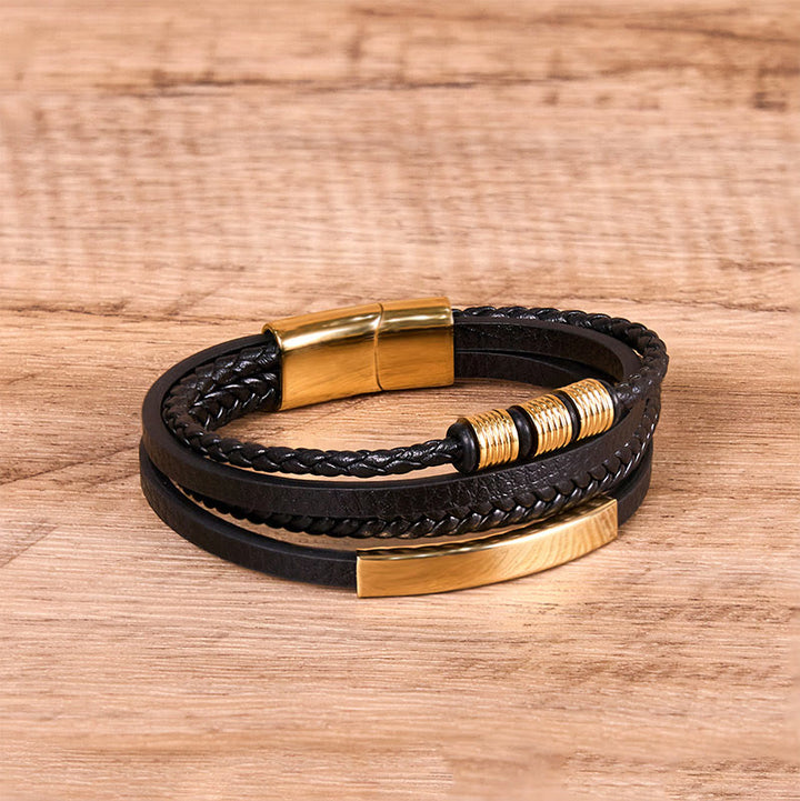 Buddha Stones Fashion Titanium Steel Leather Hand Woven Magnetic Buckle Strengthen Bracelet - Golden Buckle(Wrist Circumference: 18-19cm) - image 14