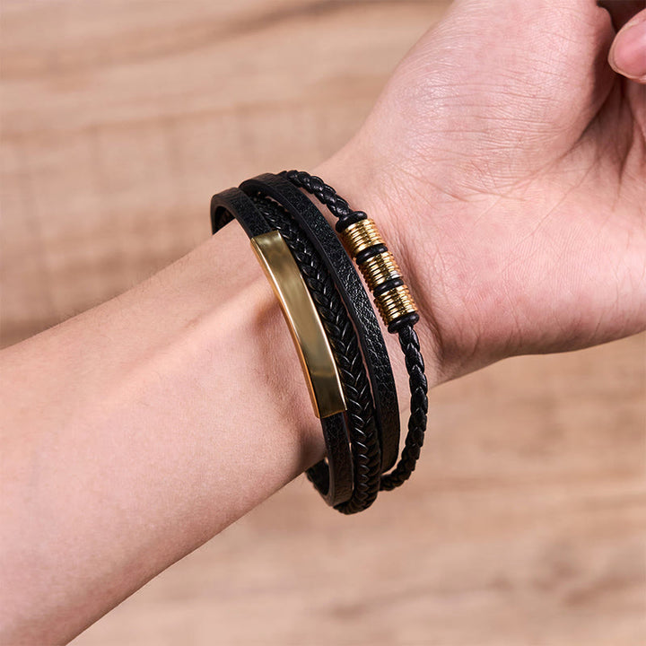 Buddha Stones Fashion Titanium Steel Leather Hand Woven Magnetic Buckle Strengthen Bracelet - image 17