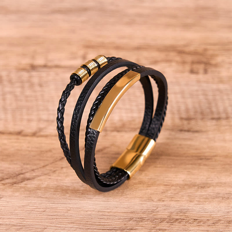 Buddha Stones Fashion Titanium Steel Leather Hand Woven Magnetic Buckle Strengthen Bracelet - image 15
