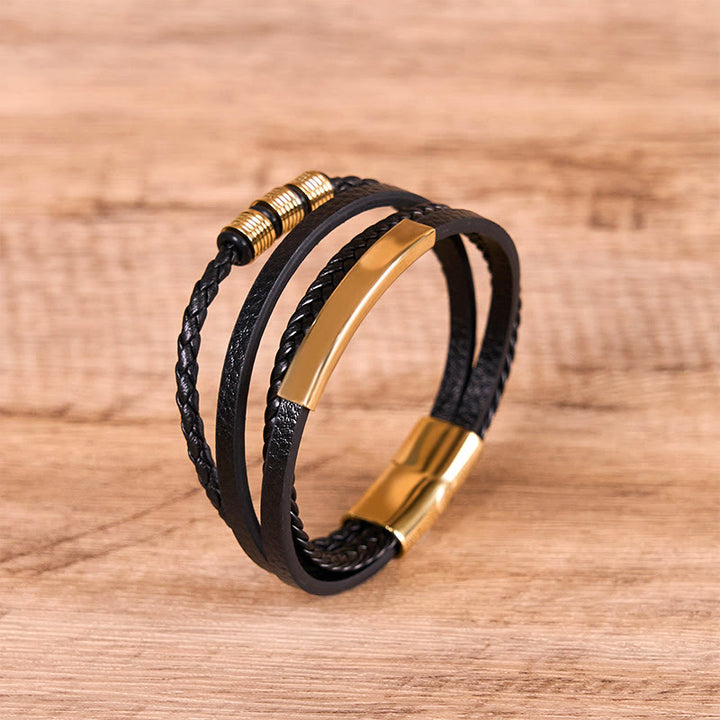 Buddha Stones Fashion Titanium Steel Leather Hand Woven Magnetic Buckle Strengthen Bracelet - image 15