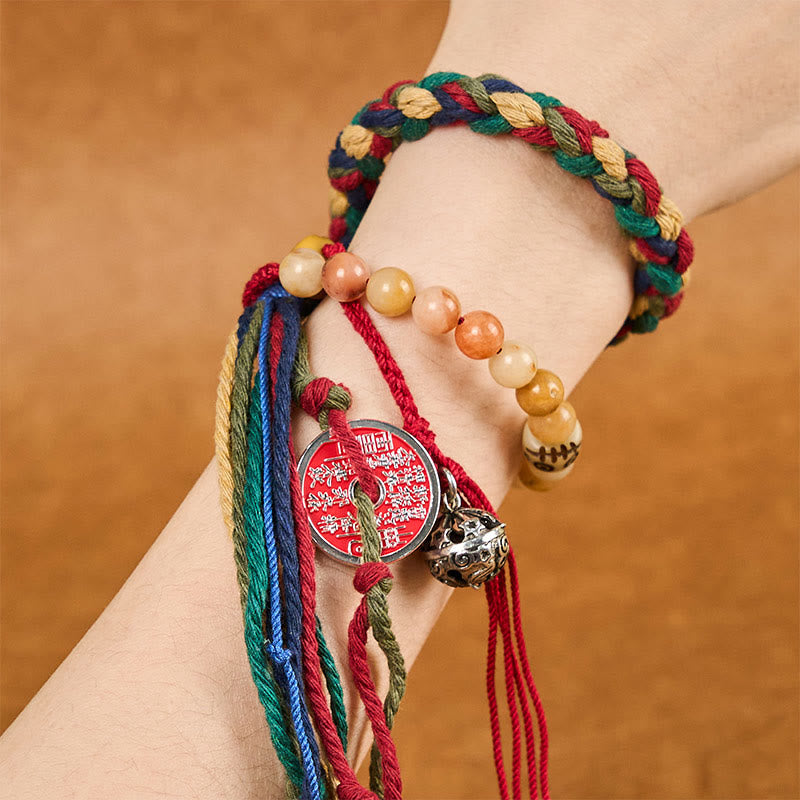 Buddha Stones Tibetan Mountain Ghosts Spend Money Colorful Chalcedony Double-Layer Colored Rope Tassel Positive Bracelet - image 3