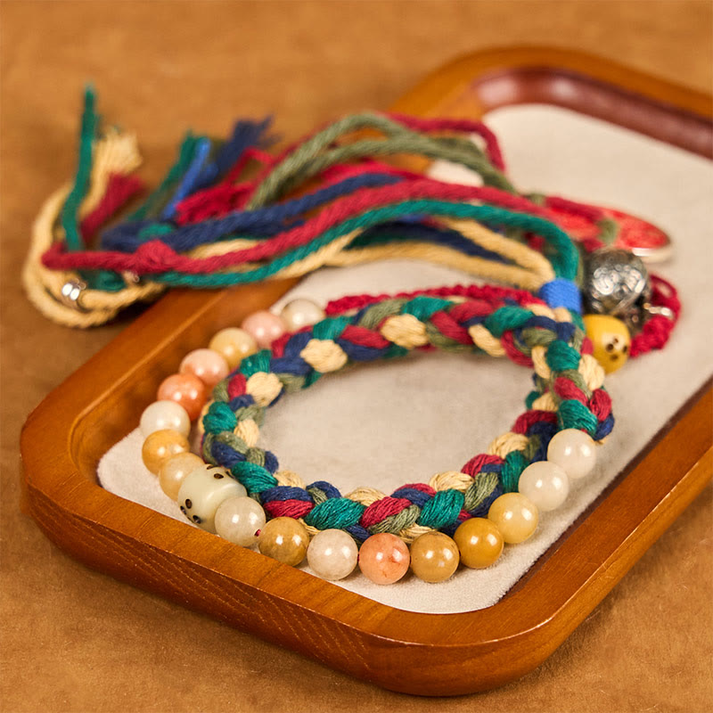 Buddha Stones Tibetan Mountain Ghosts Spend Money Colorful Chalcedony Double-Layer Colored Rope Tassel Positive Bracelet - image 1