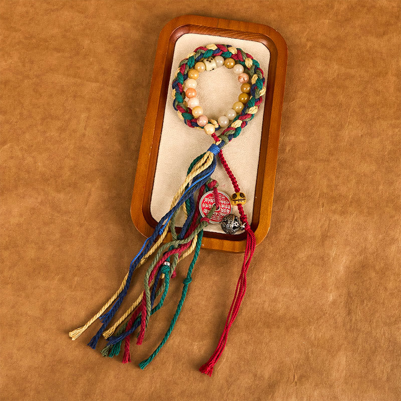 Buddha Stones Tibetan Mountain Ghosts Spend Money Colorful Chalcedony Double-Layer Colored Rope Tassel Positive Bracelet - image 2