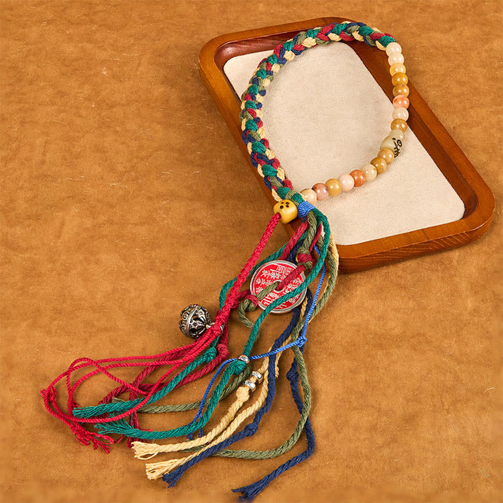 Buddha Stones Tibetan Mountain Ghosts Spend Money Colorful Chalcedony Double-Layer Colored Rope Tassel Positive Bracelet - image 9