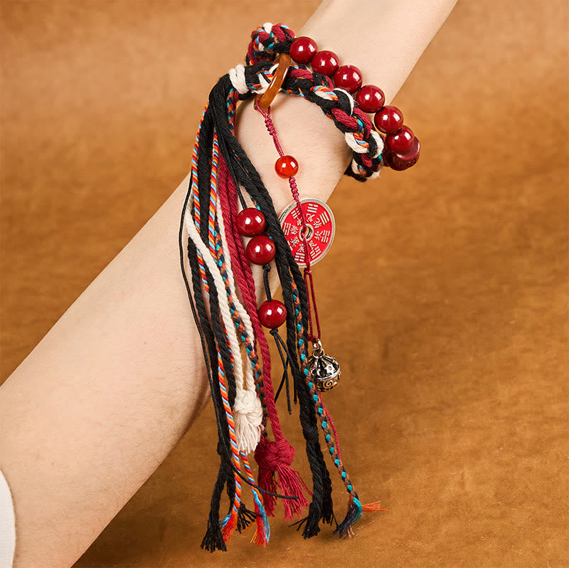 Buddha Stones Tibetan Mountain Ghosts Spend Money Cinnabar Double-Layer Red Rope Tassel Protection Bracelet - image 4