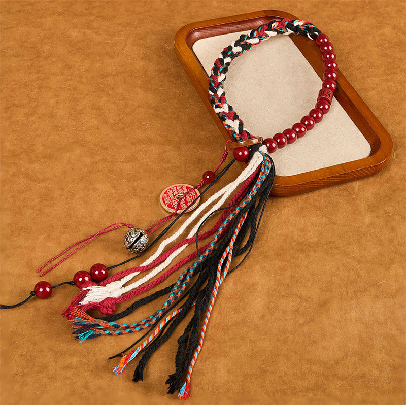 Buddha Stones Tibetan Mountain Ghosts Spend Money Cinnabar Double-Layer Red Rope Tassel Protection Bracelet - image 2