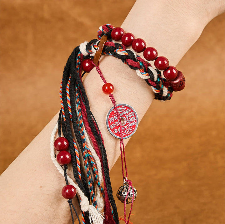 Buddha Stones Tibetan Mountain Ghosts Spend Money Cinnabar Double-Layer Red Rope Tassel Protection Bracelet - image 3