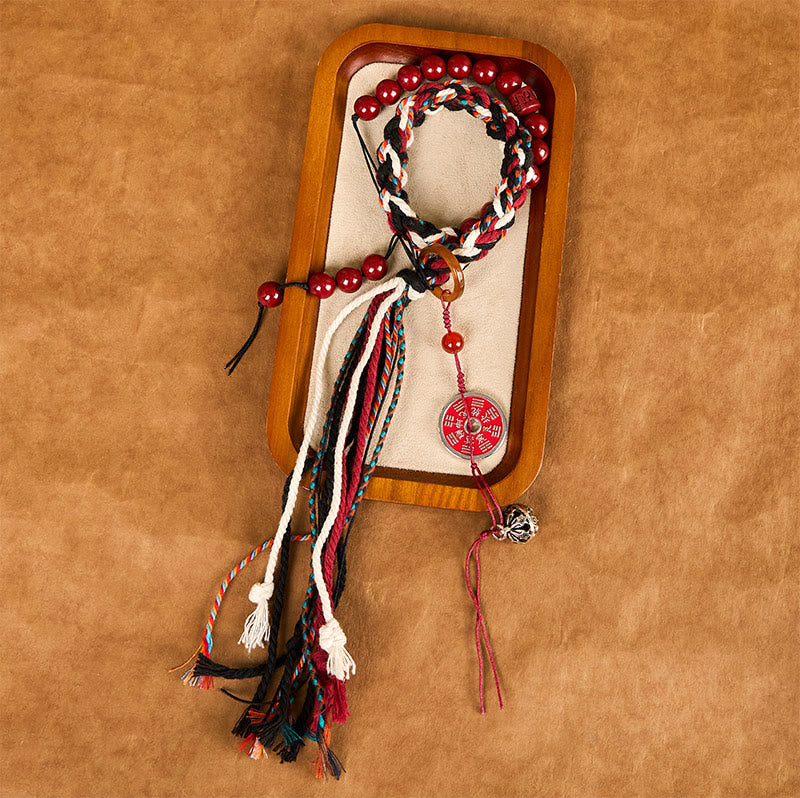 Buddha Stones Tibetan Mountain Ghosts Spend Money Cinnabar Double-Layer Red Rope Tassel Protection Bracelet - image 1
