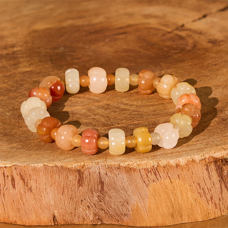 Buddha Stones Golden Silk Jade Pumpkin Beads Wealth Luck Bracelet - Golden Silk Jade(Wrist Circumference: 14-15cm) - image 0