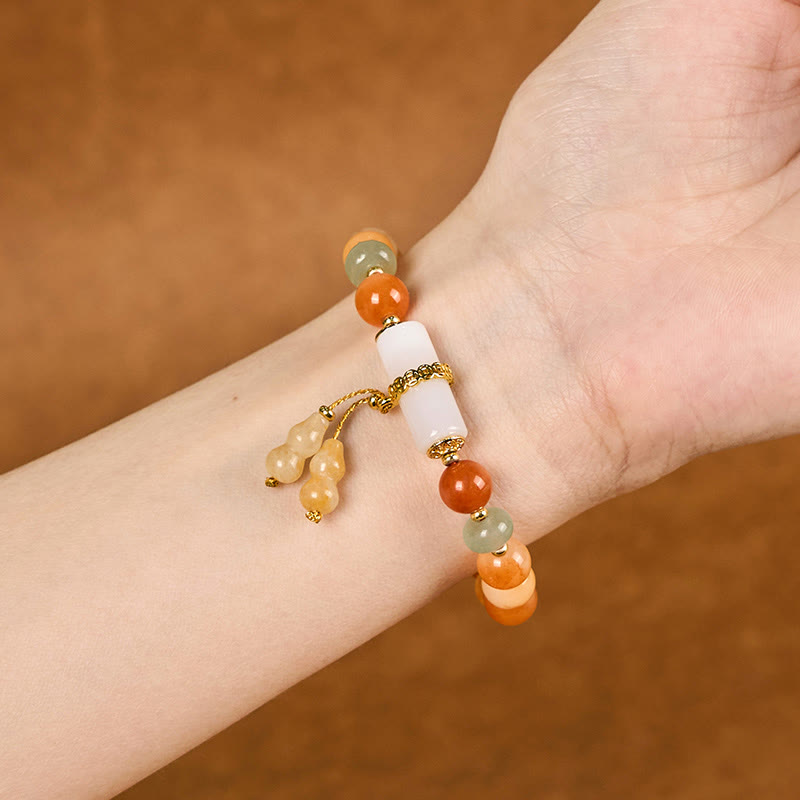 Buddha Stones Golden Silk Jade Beads Gourd White Crystal Wealth Luck Bracelet - image 3