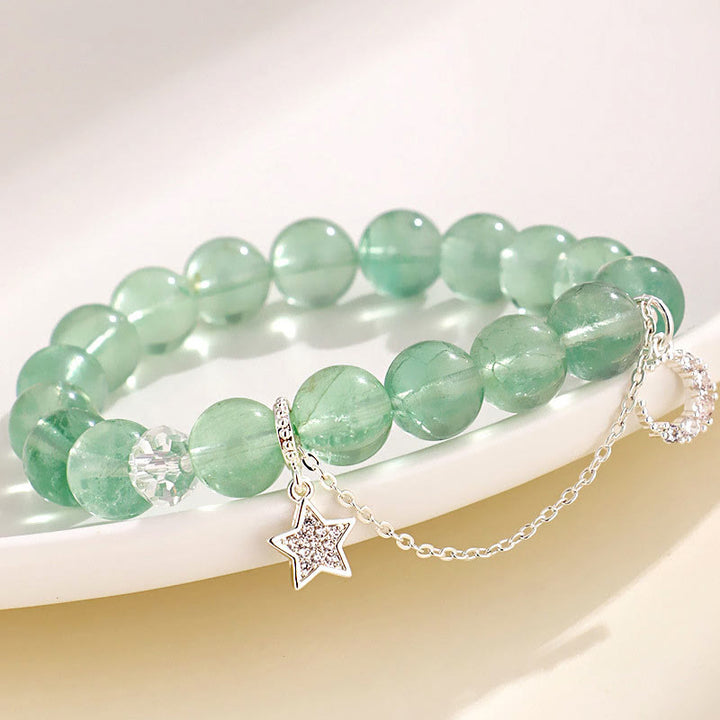 Buddha Stones Green Fluorite Beads Moon Star Peace Bracelet - image 2