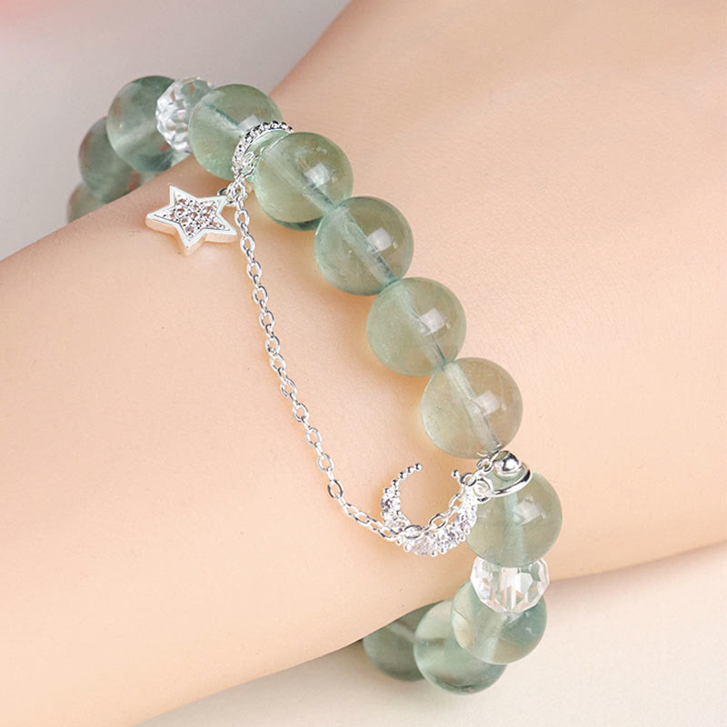Buddha Stones Green Fluorite Beads Moon Star Peace Bracelet - image 3