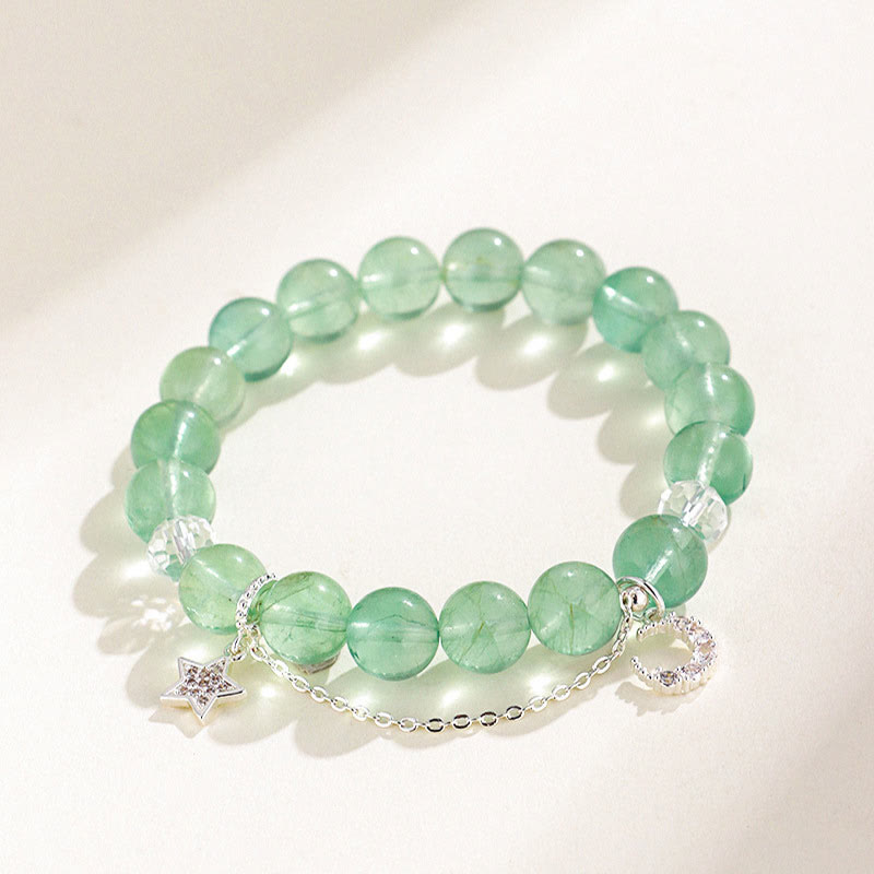 Buddha Stones Green Fluorite Beads Moon Star Peace Bracelet - Green Fluorite&Moon(Wrist Circumference:14-15cm) - image 0