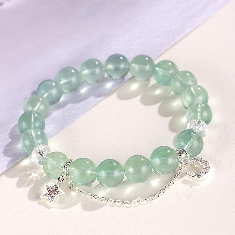 Buddha Stones Green Fluorite Beads Moon Star Peace Bracelet - image 1