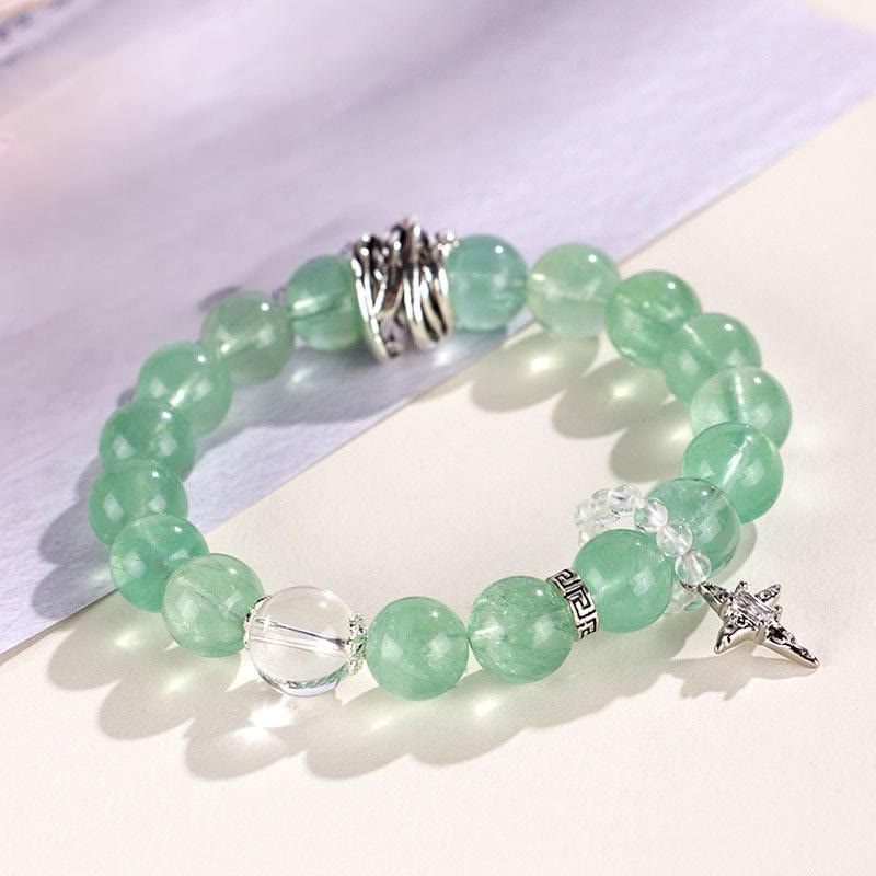 Buddha Stones Green Fluorite Beads Moon Star Peace Bracelet - image 8