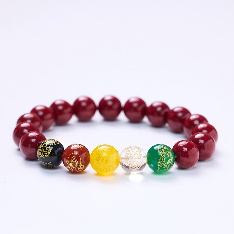 Buddha Stones Cinnabar Agate Five Directions Gods Of Wealth Blessing Bracelet - Cinnabar-10mm(Wrist Circumference: 14-16cm) - image 8