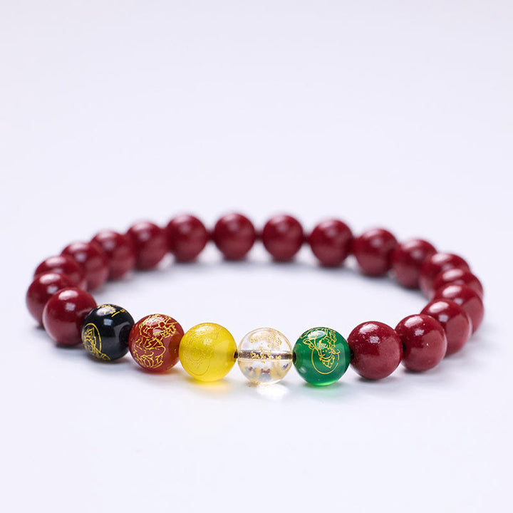 Buddha Stones Cinnabar Agate Five Directions Gods Of Wealth Blessing Bracelet - Cinnabar-8mm(Wrist Circumference: 14-16cm) - image 0