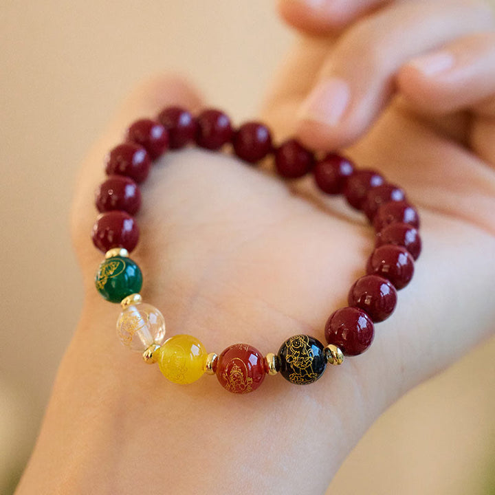 Buddha Stones Cinnabar Agate Five Directions Gods Of Wealth Blessing Bracelet - image 12