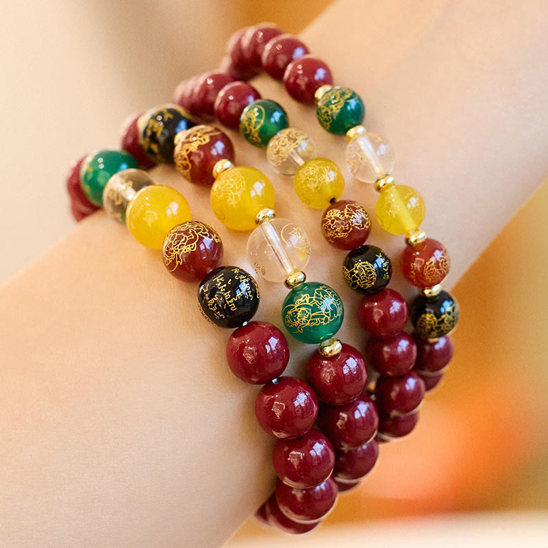 Buddha Stones Cinnabar Agate Five Directions Gods Of Wealth Blessing Bracelet - image 13