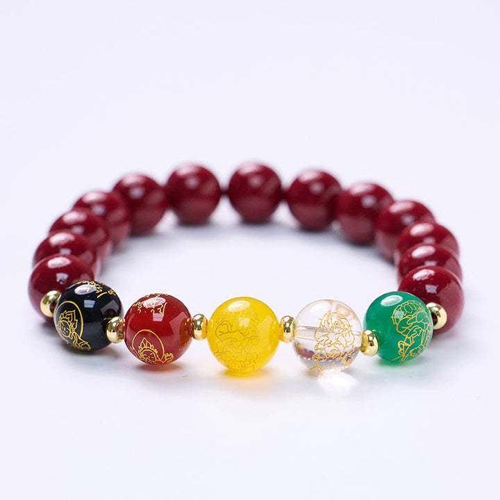 Buddha Stones Cinnabar Agate Five Directions Gods Of Wealth Blessing Bracelet - Cinnabar&Golden Beads-10mm(Wrist Circumference: 14-16cm) - image 11