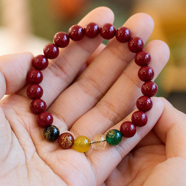 Buddha Stones Cinnabar Agate Five Directions Gods Of Wealth Blessing Bracelet - image 9