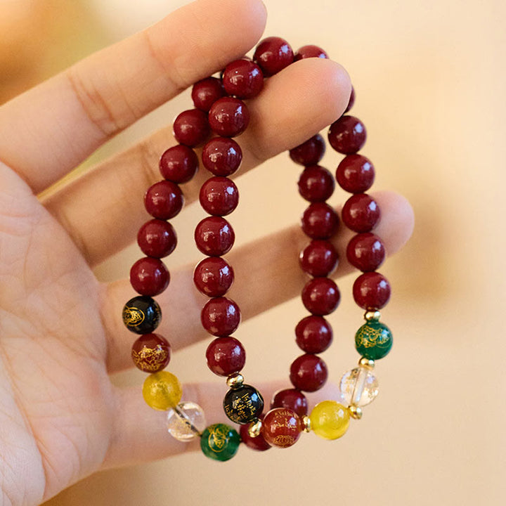 Buddha Stones Cinnabar Agate Five Directions Gods Of Wealth Blessing Bracelet - image 6