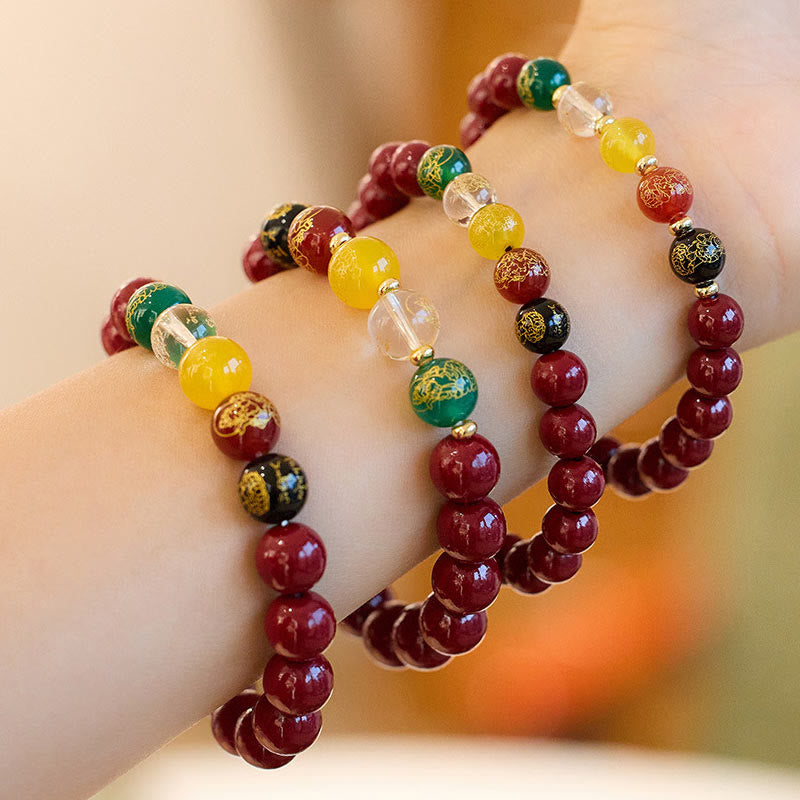 Buddha Stones Cinnabar Agate Five Directions Gods Of Wealth Blessing Bracelet - image 7