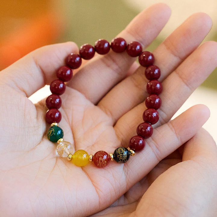 Buddha Stones Cinnabar Agate Five Directions Gods Of Wealth Blessing Bracelet - image 3