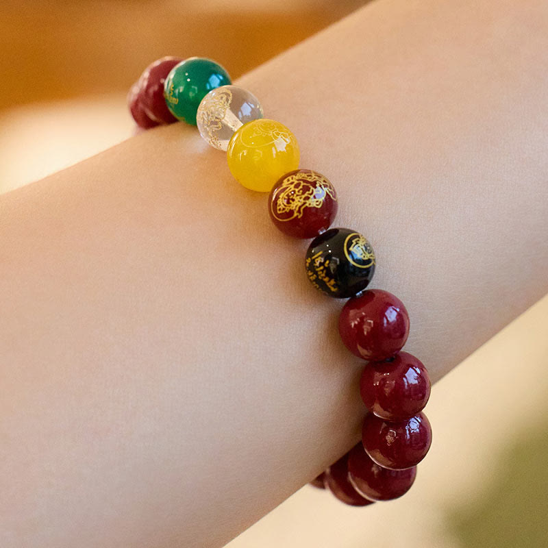 Buddha Stones Cinnabar Agate Five Directions Gods Of Wealth Blessing Bracelet - image 10