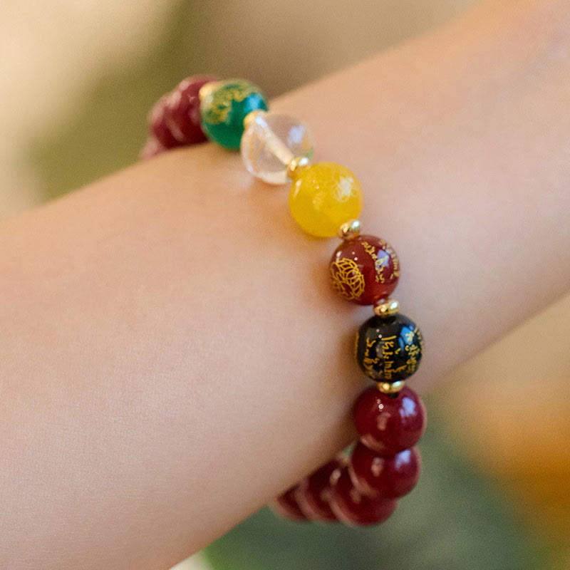 Buddha Stones Cinnabar Agate Five Directions Gods Of Wealth Blessing Bracelet - image 4