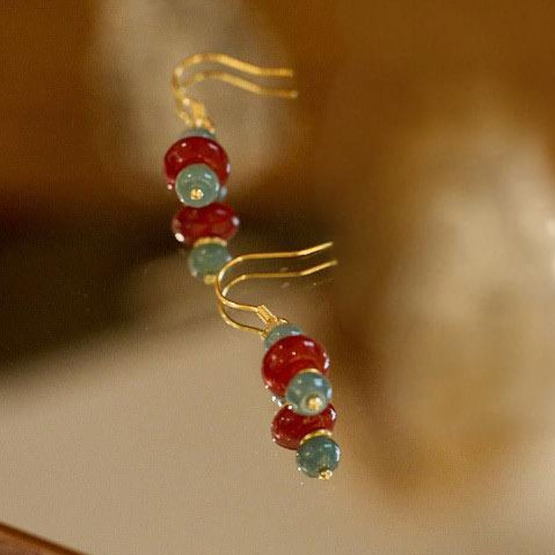 Buddha Stones Jade Red Agate 925 Sterling Silver Luck Earrings - image 2