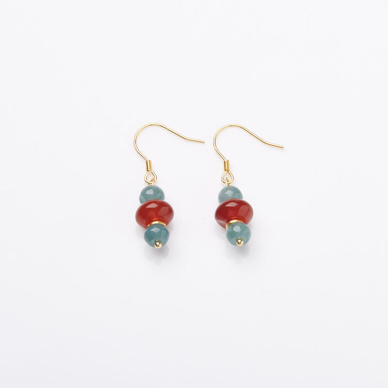 Buddha Stones Jade Red Agate 925 Sterling Silver Luck Earrings - image 3