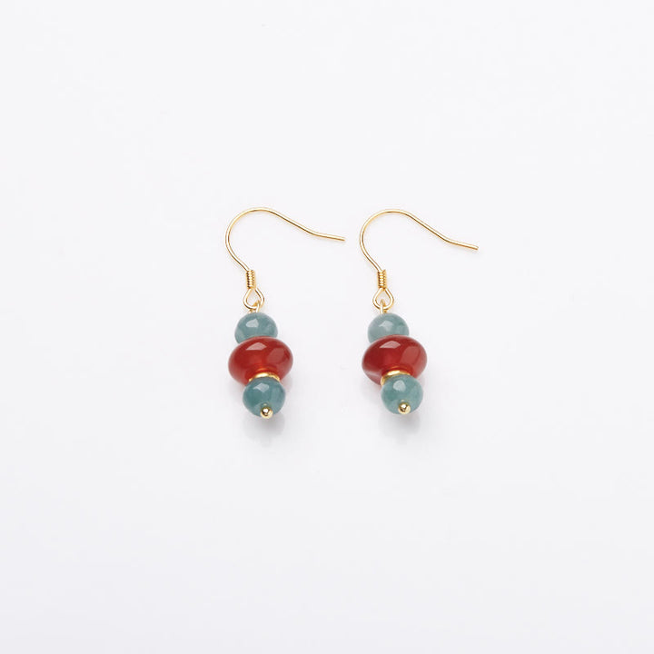 Buddha Stones Jade Red Agate 925 Sterling Silver Luck Earrings - image 3