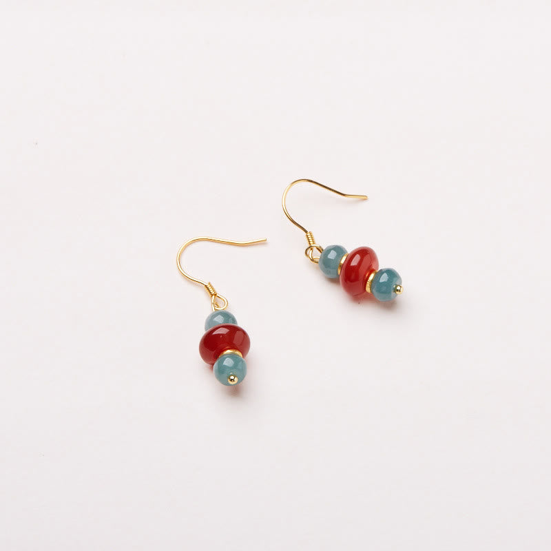 Buddha Stones Jade Red Agate 925 Sterling Silver Luck Earrings - image 4
