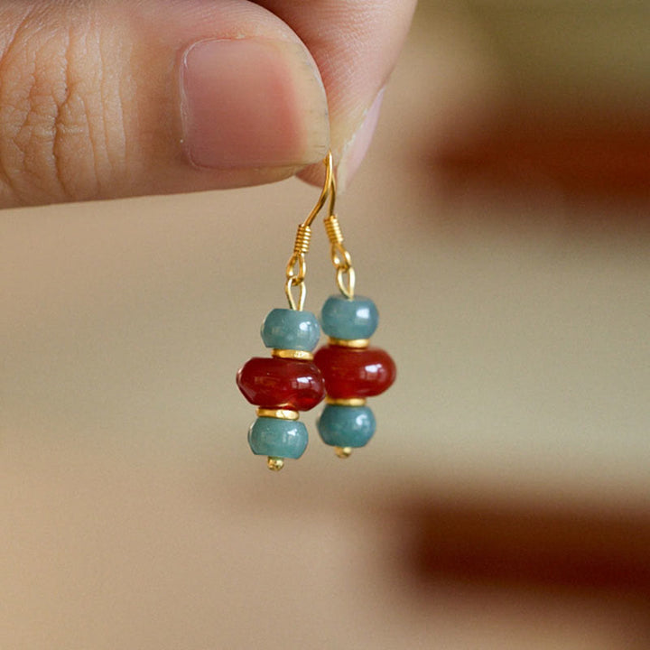 Buddha Stones Jade Red Agate 925 Sterling Silver Luck Earrings - Jade&Silver Posts - image 0