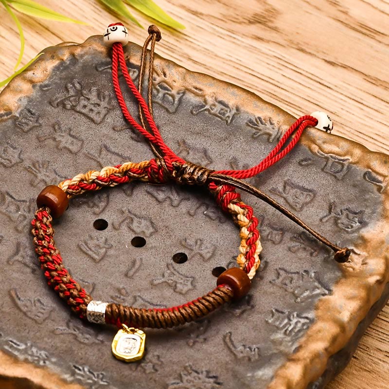 Buddha Stones Handmade Tibetan Zakiram Goddess Of Wealth Wood Protection Braided Bracelet - Dark Red Rope(Wrist Circumference: 15-17cm) - image 4