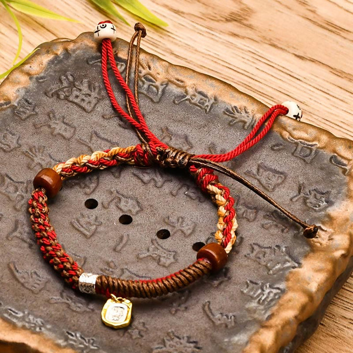 Buddha Stones Handmade Tibetan Zakiram Goddess Of Wealth Wood Protection Braided Bracelet - Dark Red Rope(Wrist Circumference: 15-17cm) - image 4
