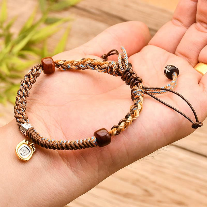 Buddha Stones Handmade Tibetan Zakiram Goddess Of Wealth Wood Protection Braided Bracelet - image 8