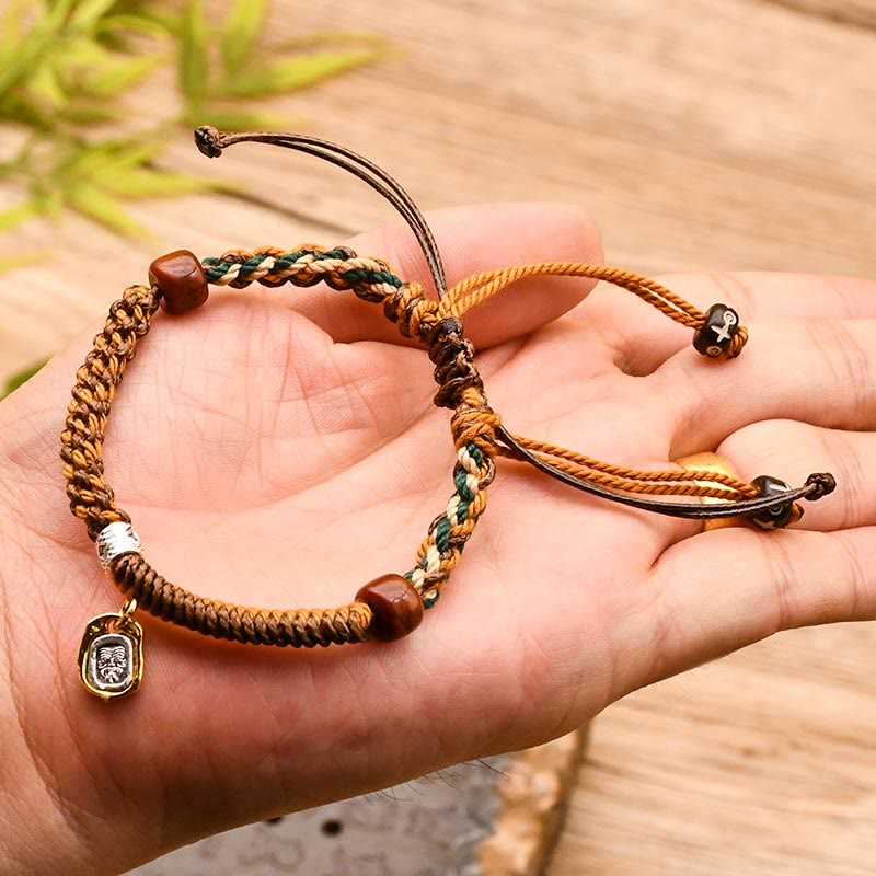 Buddha Stones Handmade Tibetan Zakiram Goddess Of Wealth Wood Protection Braided Bracelet - image 1