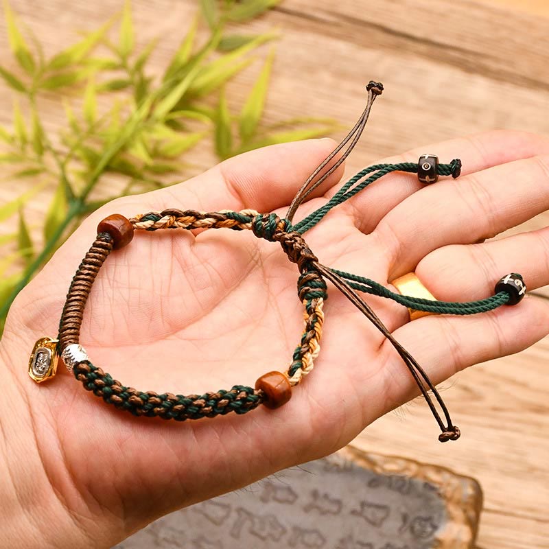 Buddha Stones Handmade Tibetan Zakiram Goddess Of Wealth Wood Protection Braided Bracelet - image 3