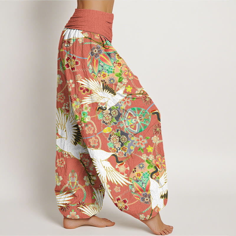 Buddha Stones Cotton Casual Crane Floral Geometric Pattern Elastic Waist Women's Harem Pants - image 6